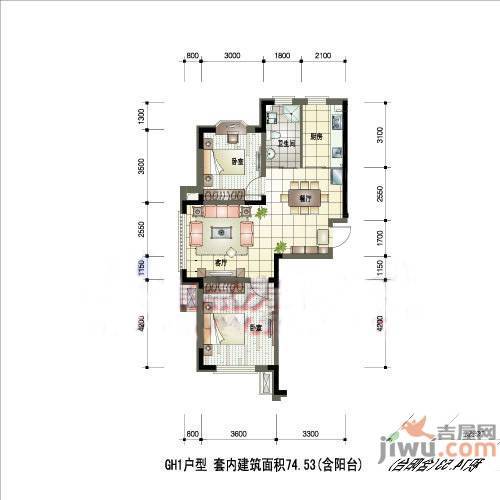 天成领寓1室1厅1卫50.8㎡户型图