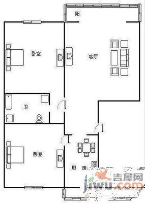 新城小区2室1厅1卫52㎡户型图