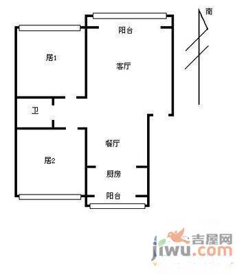 通安小区2室2厅1卫98㎡户型图