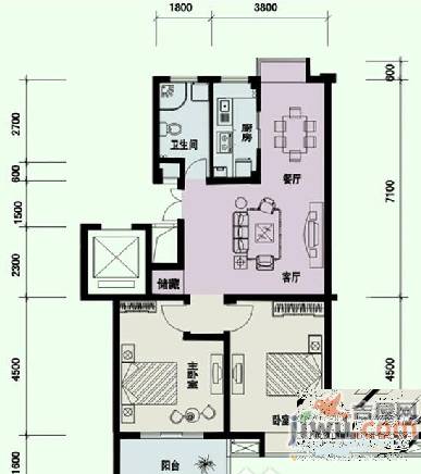 假日名都2室2厅1卫84㎡户型图