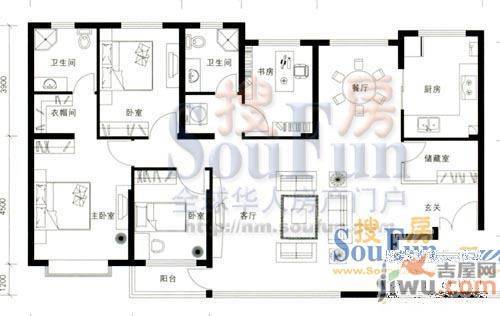 国际大厦C座2室2厅1卫户型图