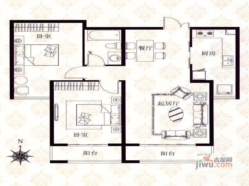 南国家园2室1厅1卫户型图