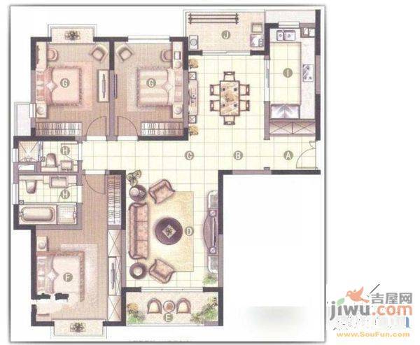 枫林园2室2厅1卫92.2㎡户型图