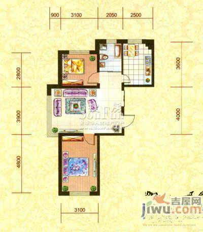 枫林园2室2厅1卫92.2㎡户型图