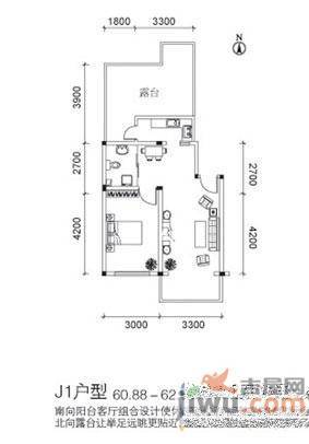 嘉元学士园1室1厅1卫60.9㎡户型图