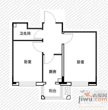 复地东城国际2室1厅1卫53.6㎡户型图