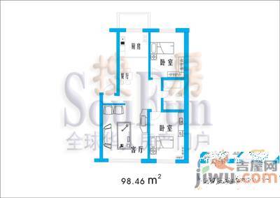 枫桦美地2室2厅1卫97.5㎡户型图