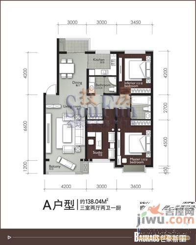 包豪斯国际社区3室2厅2卫138㎡户型图