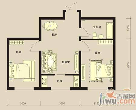 浦东新城2室2厅0卫71㎡户型图