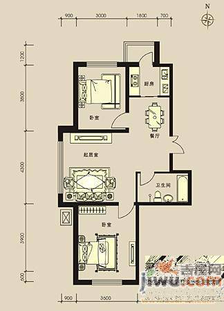 浦东新城2室2厅0卫84.8㎡户型图