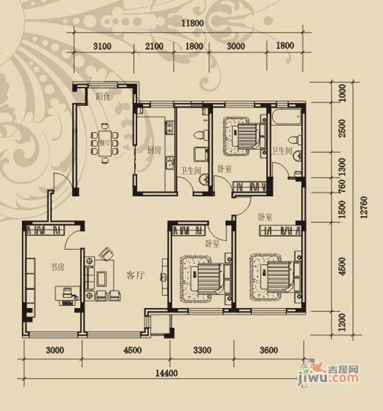 金越逸墅蓝湾4室2厅2卫168.6㎡户型图