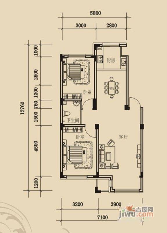 金越逸墅蓝湾2室2厅0卫83.7㎡户型图