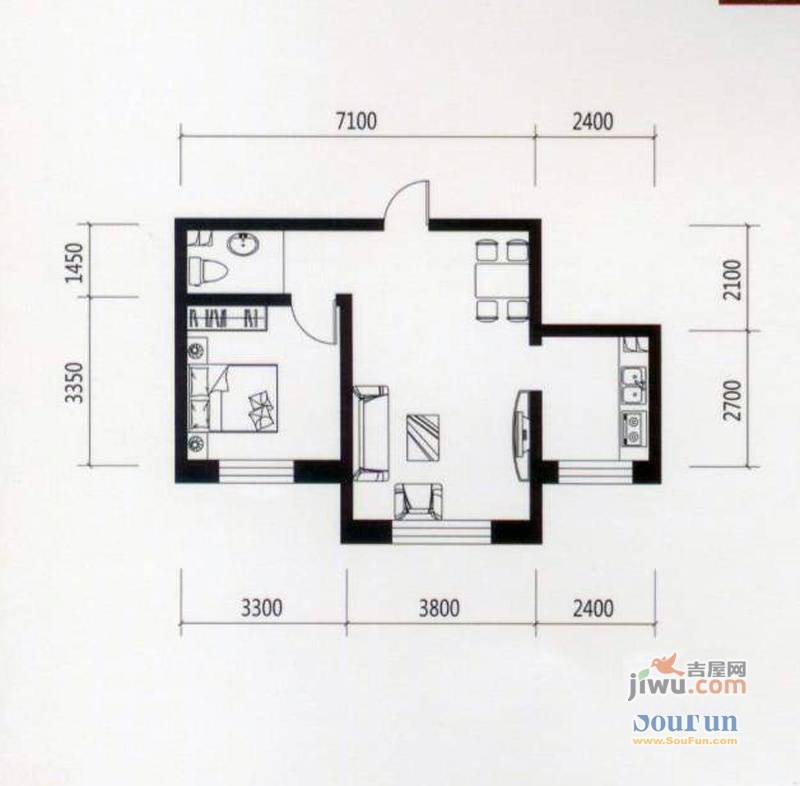 龙城富苑1室2厅0卫50.4㎡户型图