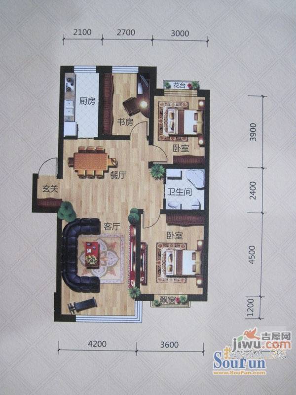 荣发时代新城3室2厅1卫115㎡户型图