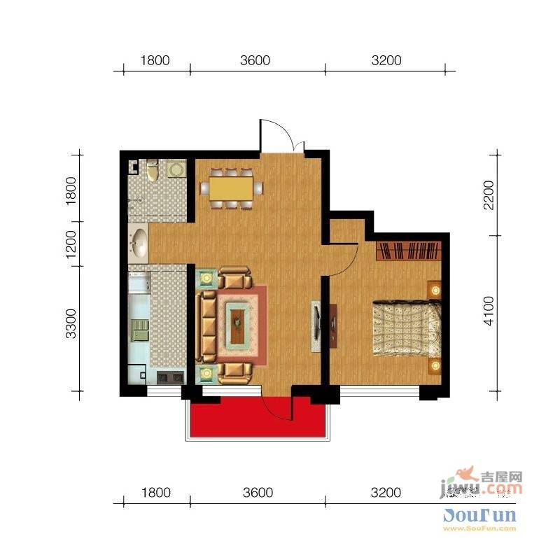 鑫港上上城1室1厅1卫63.6㎡户型图