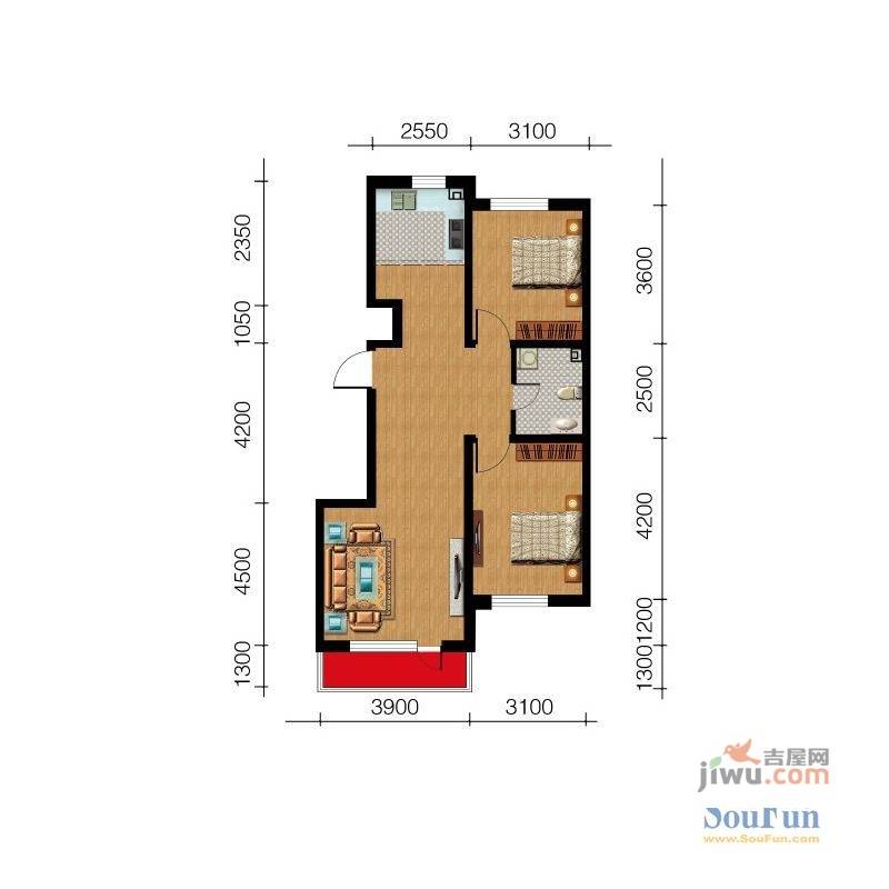 鑫港上上城2室2厅1卫86㎡户型图