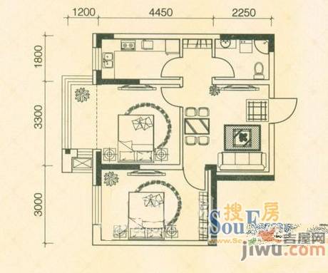 宜家观澜2室2厅1卫64㎡户型图