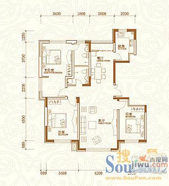 腾飞时代3室2厅2卫120㎡户型图