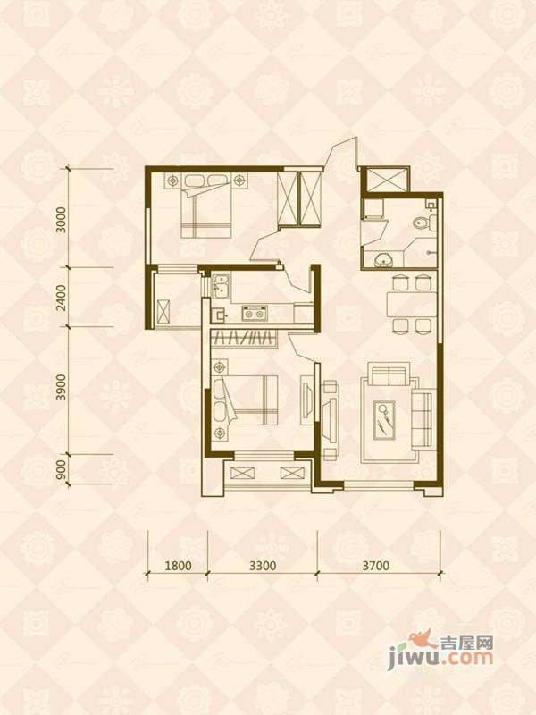 万晟爱琴海二期B区2室2厅1卫88.9㎡户型图