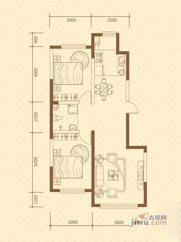 新星宇和悦2室2厅1卫87.7㎡户型图