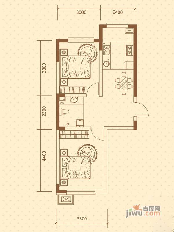 新星宇和悦2室1厅1卫65.2㎡户型图