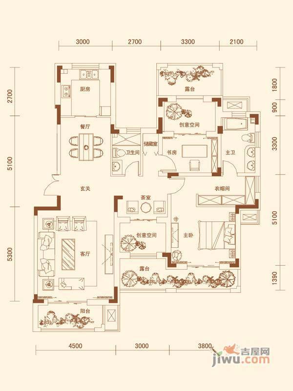 康诗丹郡2室2厅2卫122㎡户型图