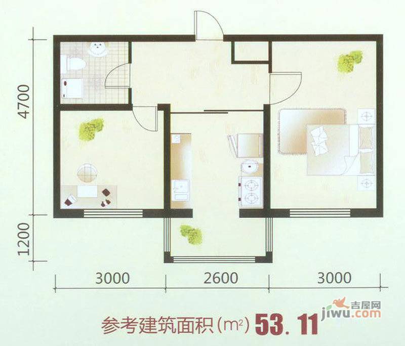 美韵星海西区1室1厅1卫53.1㎡户型图