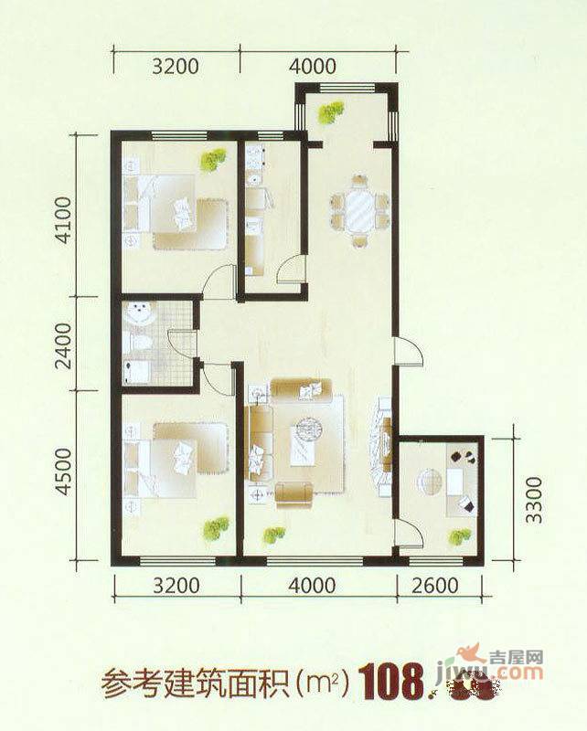 美韵星海西区3室2厅1卫108.9㎡户型图