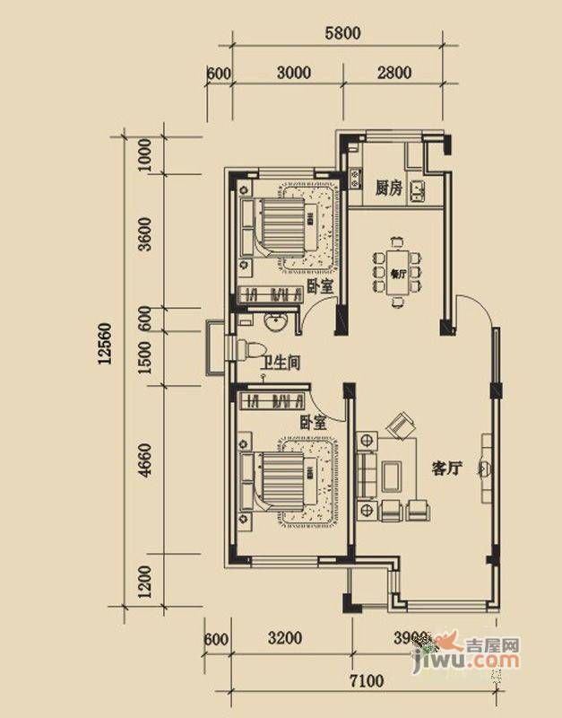 金越逸墅蓝湾2室2厅1卫86.1㎡户型图