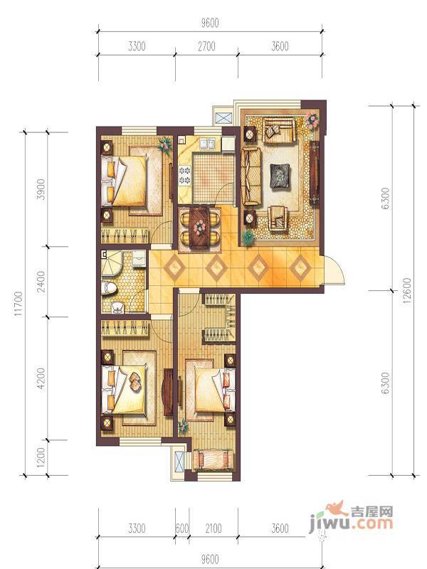 证大光明城3室1厅1卫102㎡户型图