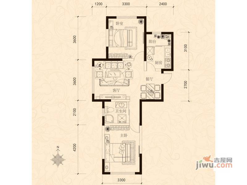 新星宇和顺2室2厅1卫78.7㎡户型图