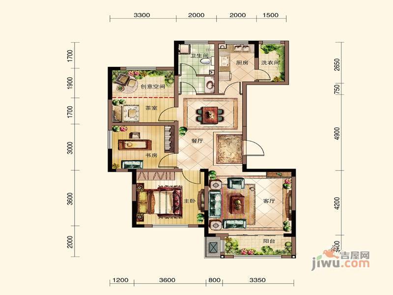 康诗丹郡3室2厅1卫117㎡户型图