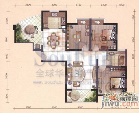 红谷凯旋3室2厅2卫125㎡户型图