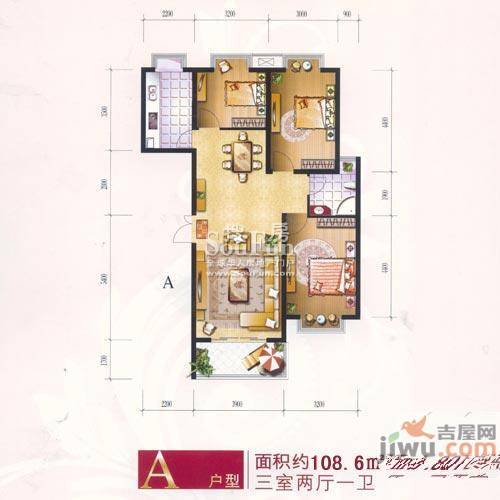 金桂花园小区3室2厅1卫108.6㎡户型图