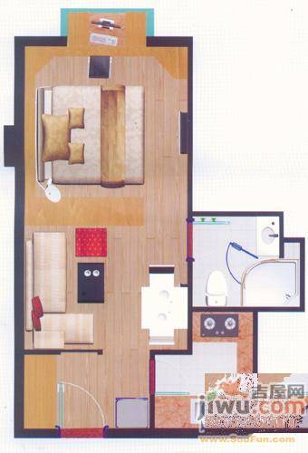 胜利名座1室1厅1卫40.9㎡户型图