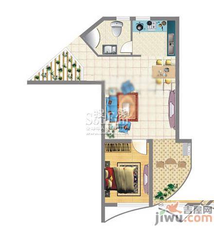 江铃中山滨江1室1厅1卫64㎡户型图