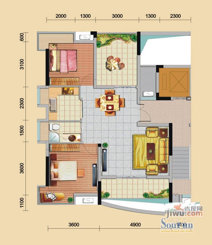 江铃中山滨江1室1厅1卫64㎡户型图