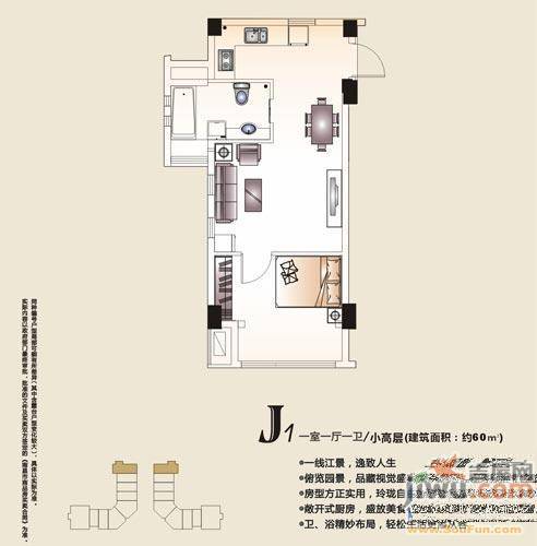 万达华府1室1厅1卫60㎡户型图