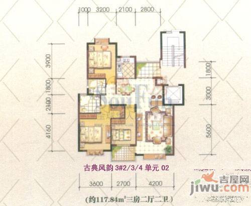 高氏音乐花园3室2厅2卫117.8㎡户型图