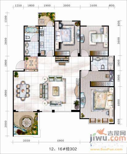 洪城比华利2室2厅1卫101㎡户型图