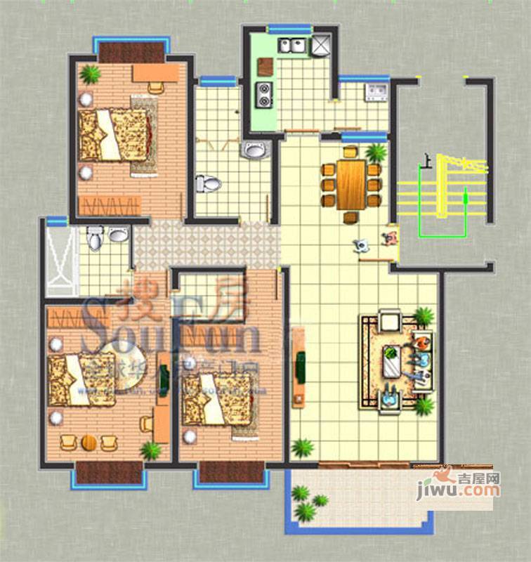 城市溪地3室2厅2卫户型图