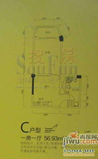 城开国际学园1室1厅1卫56.9㎡户型图
