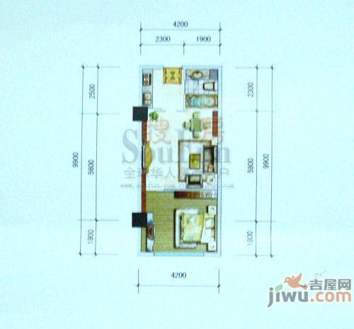 明珠广场写字楼1室1厅1卫52㎡户型图