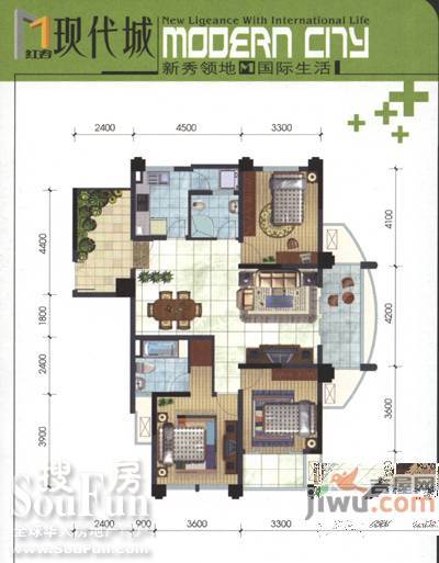 正荣红谷现代城3室2厅2卫户型图