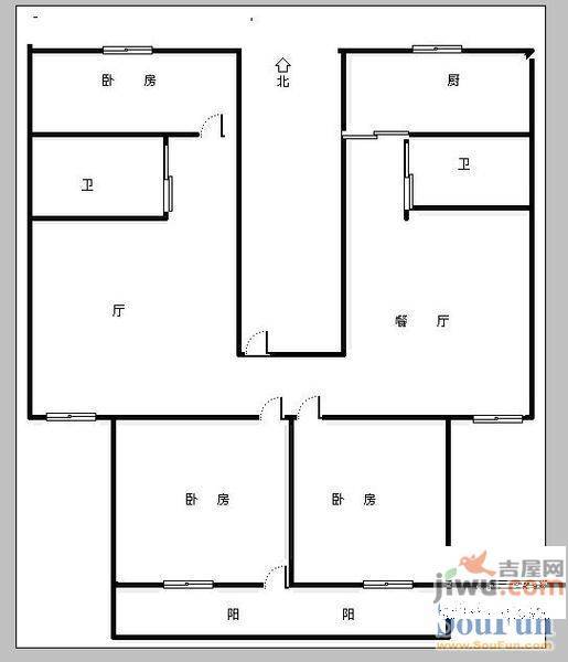 京东小区E区2室1厅1卫72㎡户型图