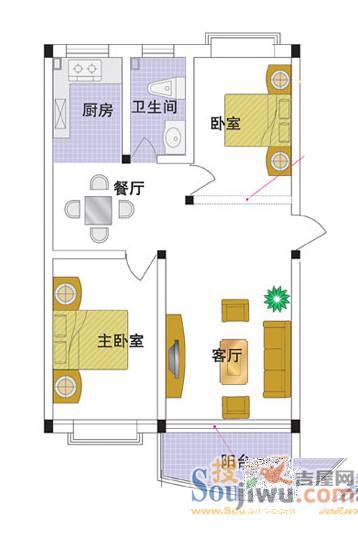 溪湖春天2室2厅1卫户型图