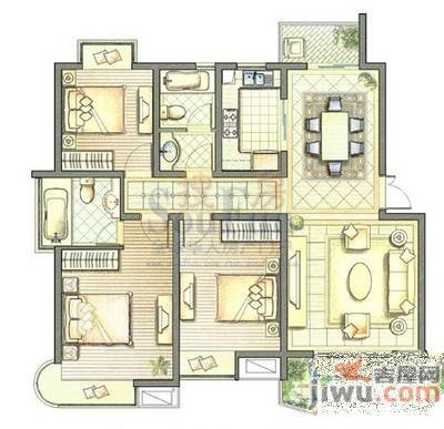 京东小区F区3室2厅2卫98㎡户型图