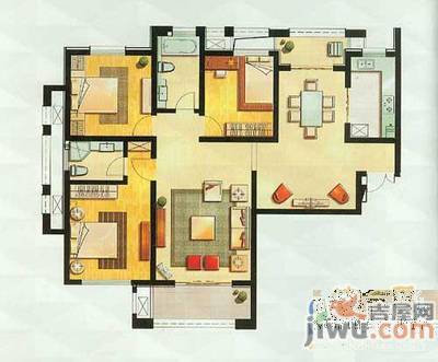 京东小区F区3室2厅2卫98㎡户型图