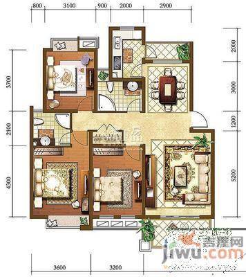 京东小区F区3室2厅2卫98㎡户型图