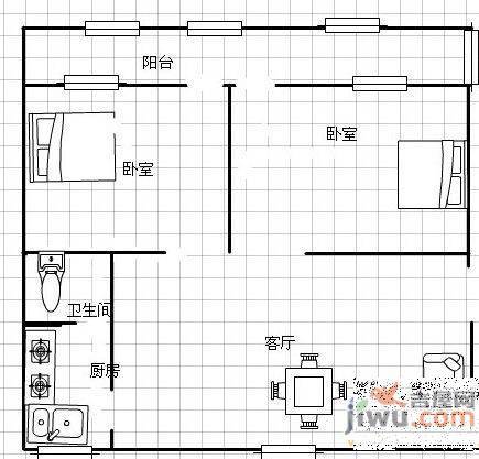 渊明北路2室1厅1卫53㎡户型图